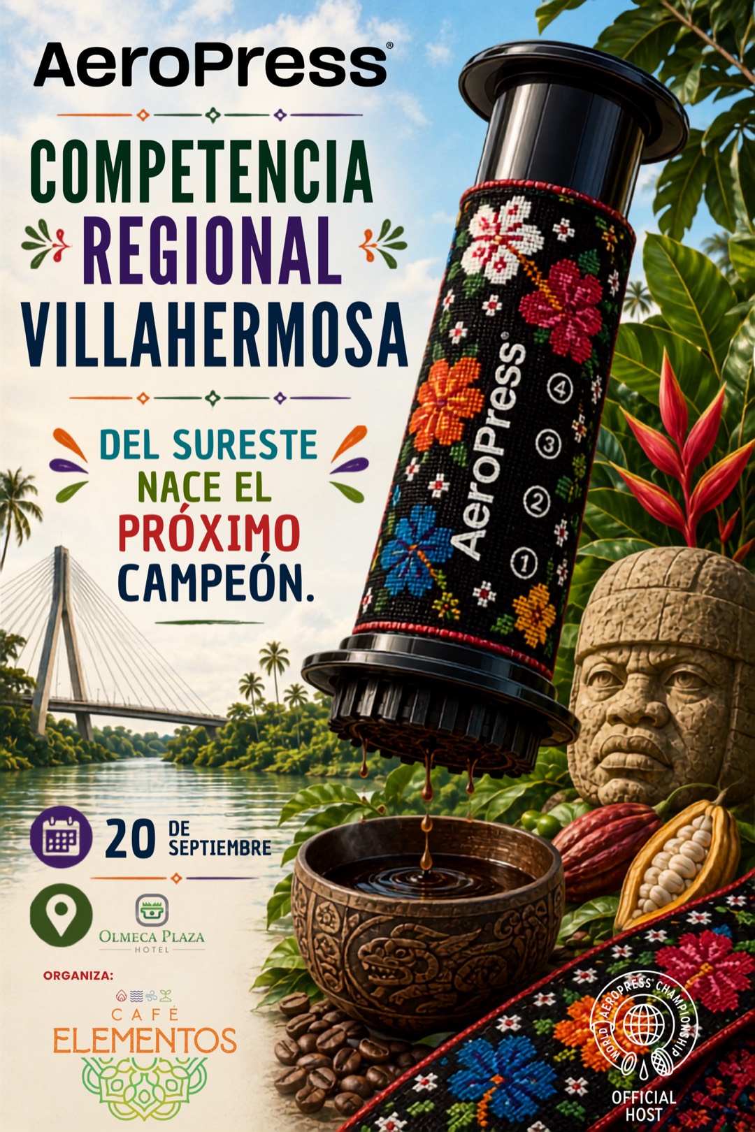 Póster oficial — Competencia Regional AeroPress® Villahermosa 2026